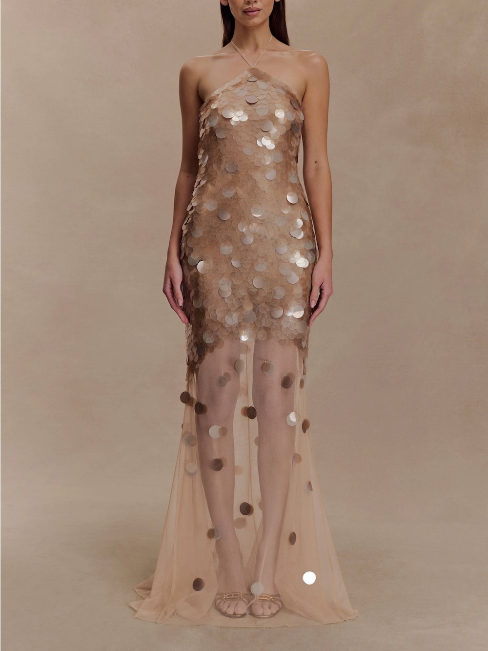 NWT: Meshki Jenny Hand Embellished Maxi Dress - Gold